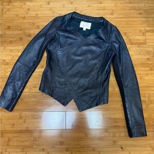 Beautiful blue Hinge Asymmetrical Leather waterfall Jacket